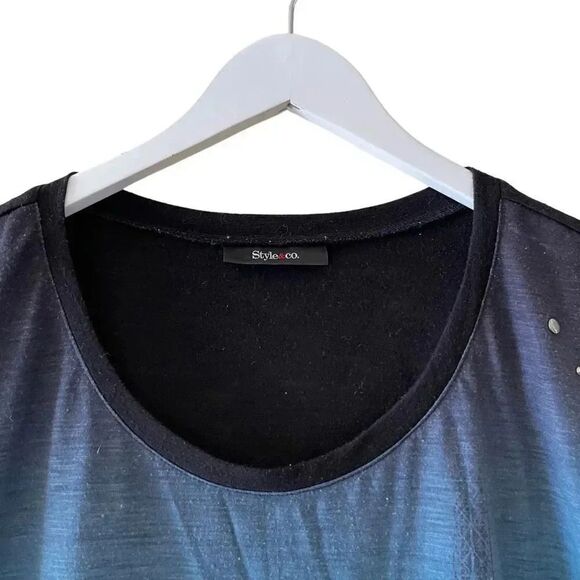 Style & Co Blue Gray Cap Sleeves Tshirt L # 1515 - Picture 2 of 12